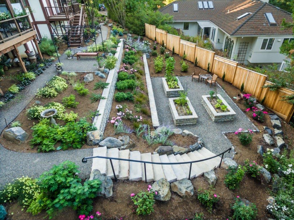Image of a West Linn backyard garden design and installation project by Drake's 7 Dees